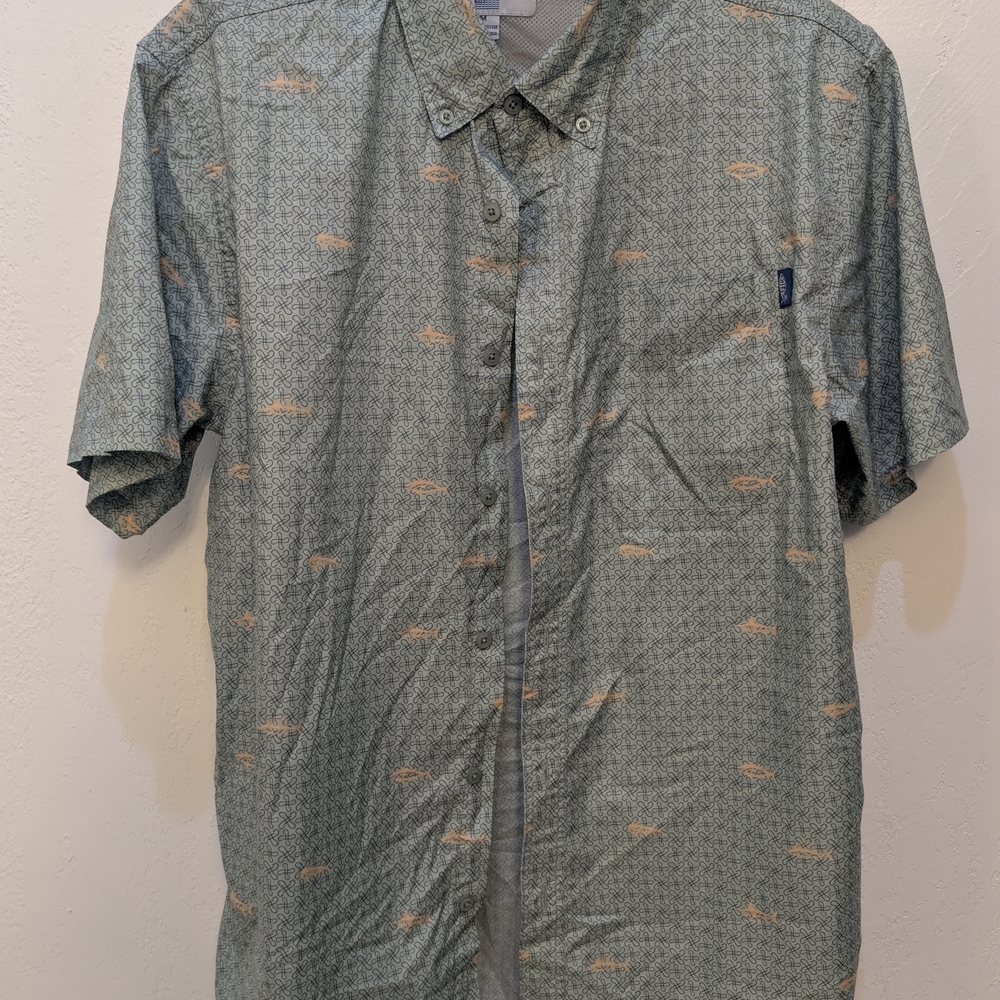 Men's Swordfish Patterned Short Sleeve Button Up Size Medium